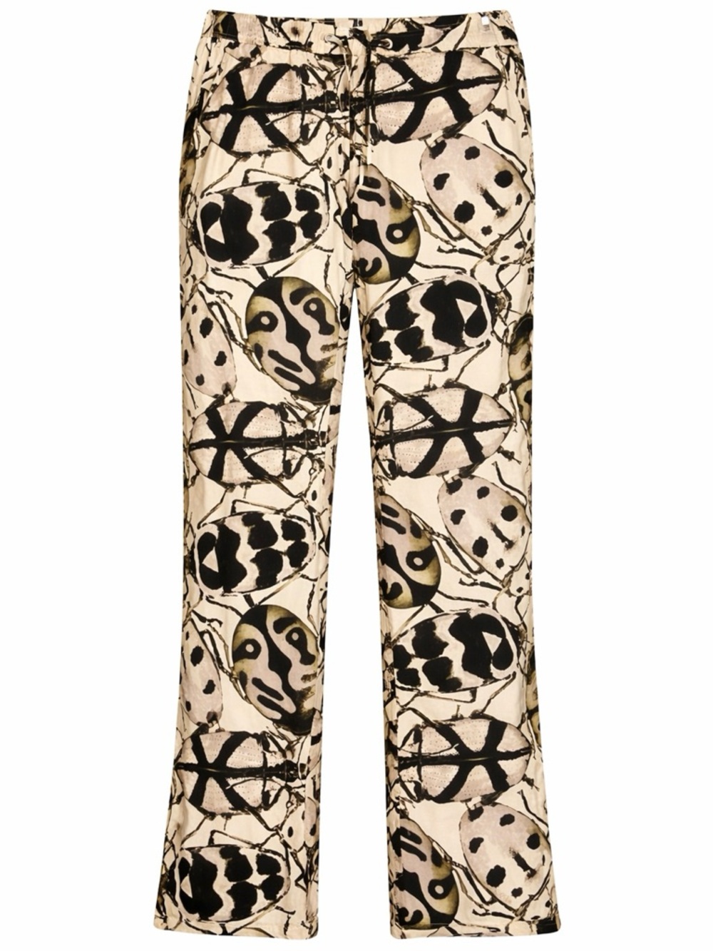 Saturday NYC Graphic Insect Print Drawstring Pants Cream Black M Wide Leg Silky